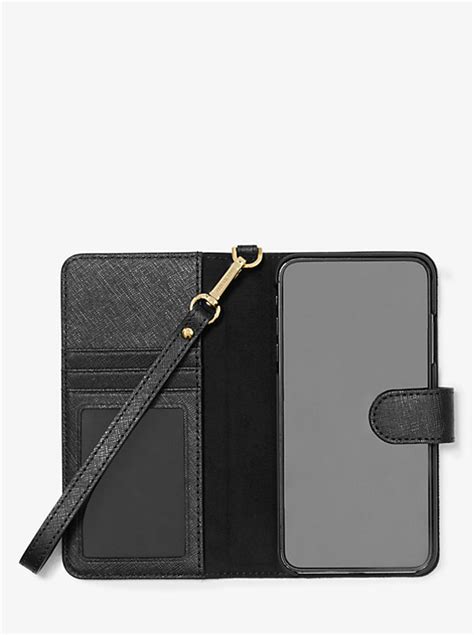 Saffiano Leather Wristlet Folio Case for iPhone XS Max 